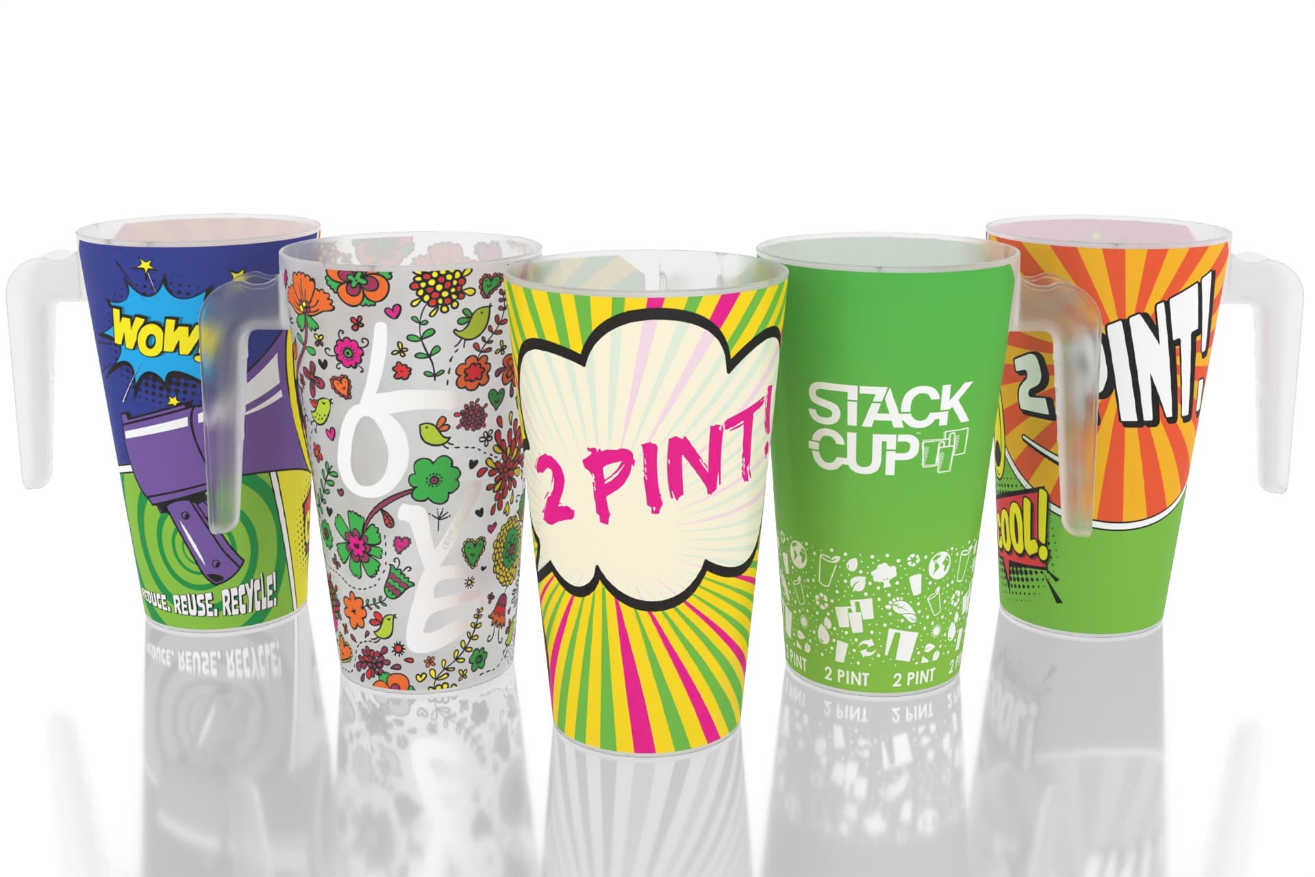 Branded two pint cups by Stack-Cup, UK manufactured, 1136 ml capacity