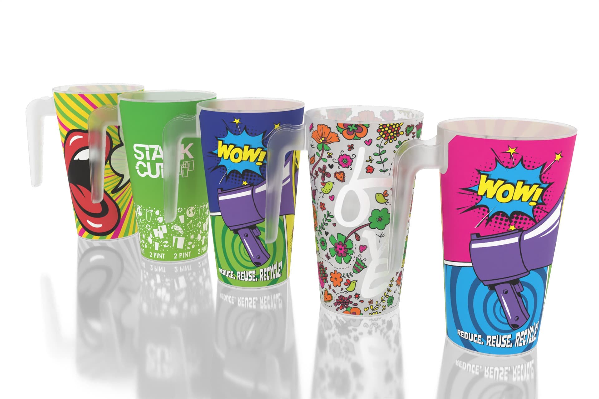 Two pint and standard pint cups compared for event stock by Stack-Cup